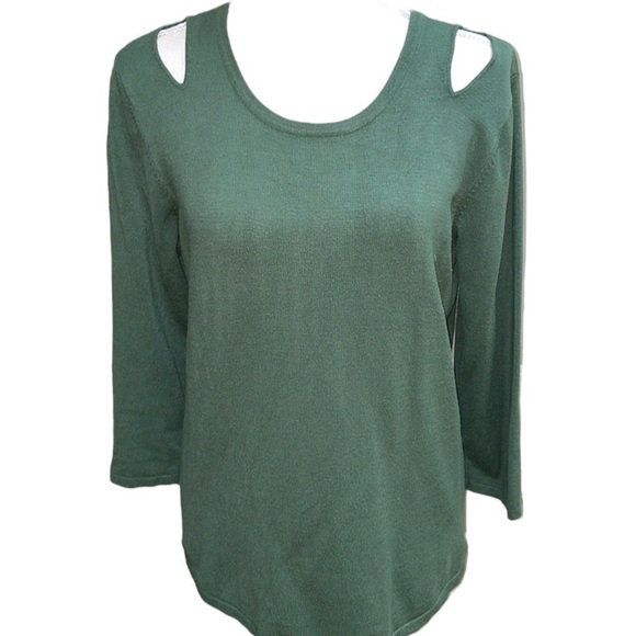 Chelsea & Theodore Ivy Green Sweater Long Sleeve Cutouts Size Medium - Picture 1 of 6